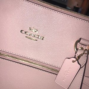 Coach Pink Saffiano Leather Tote with Gold Hardware